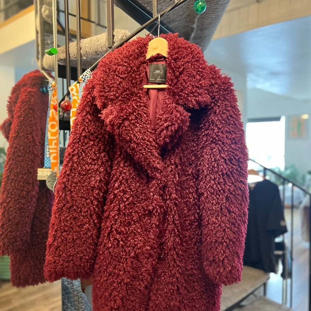 Zara Burgundy Teddy Jacket - Picture 5 of 5